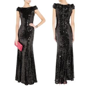Rachel Gilbert Simone Sequin Embellished Evening Gown Black Size 0